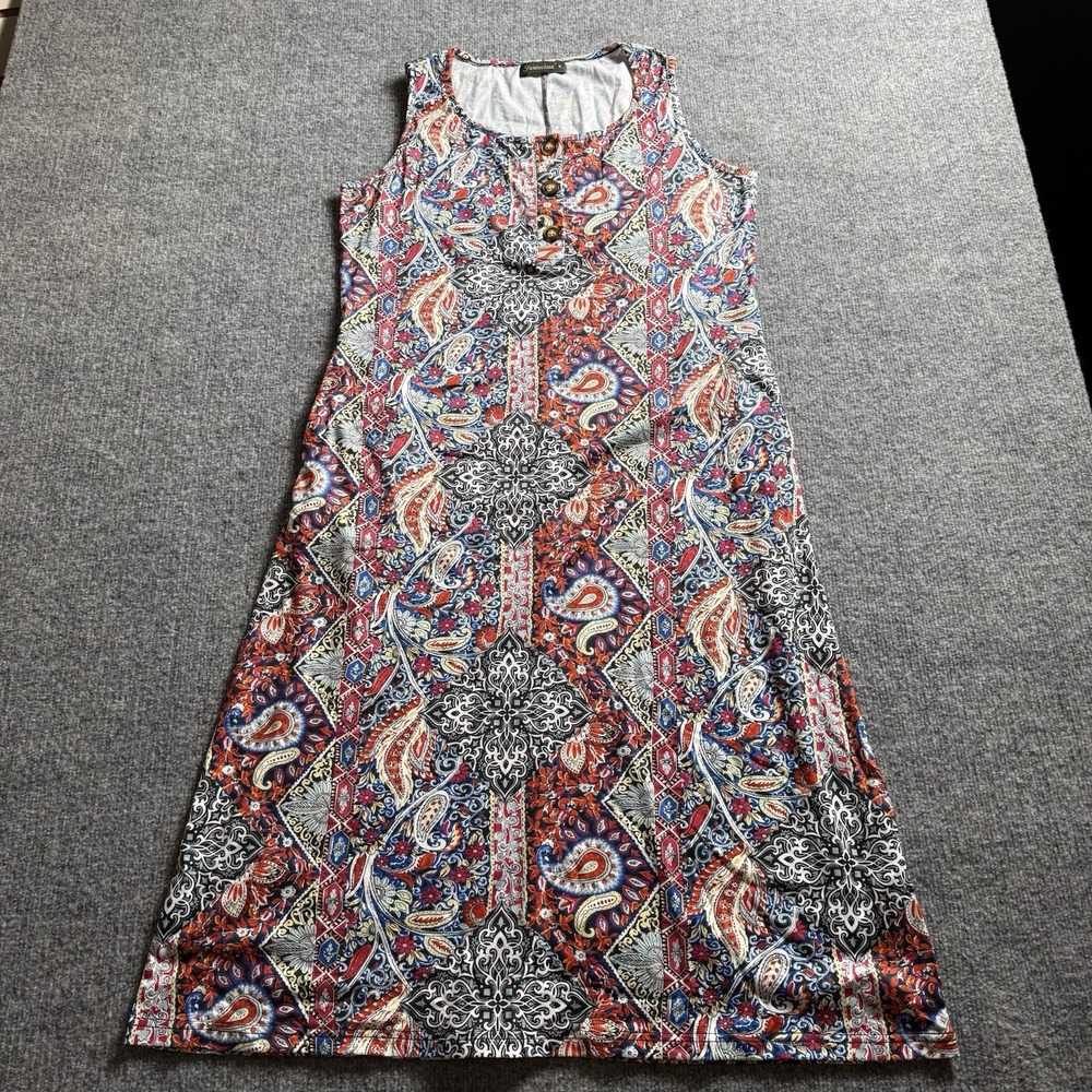 Fantaslook Womens Paisley Floral‎ Maxi Dress Sleeveless Henly Button Tank Dress